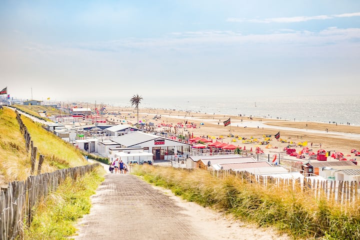 Zandvoort beach with pavilions and dunes